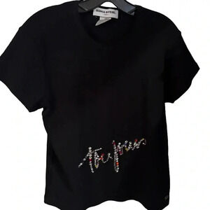 Sonia Rykiel Paris Women’s Black Rhinestone Tee Shirt Size XL